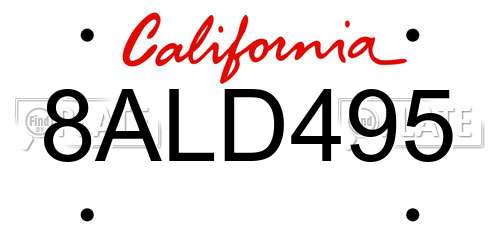 8ALD495 California License Plate