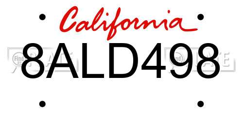 8ALD498 California License Plate