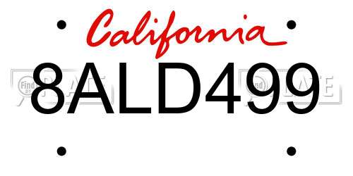 8ALD499 California License Plate