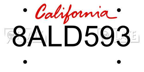 8ALD593 California License Plate