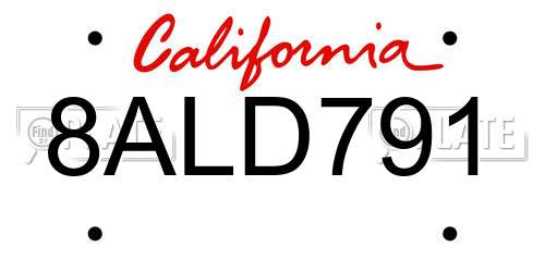 8ALD791 California License Plate