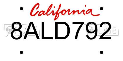8ALD792 California License Plate