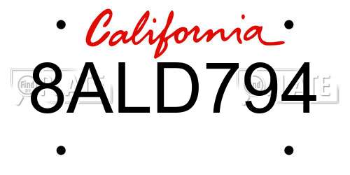8ALD794 California License Plate
