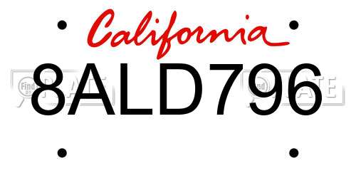 8ALD796 California License Plate