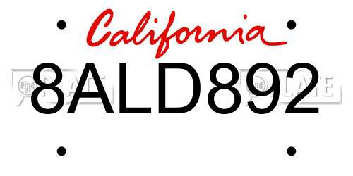 8ALD892 California License Plate