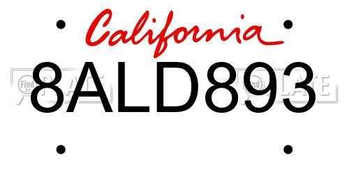 8ALD893 California License Plate