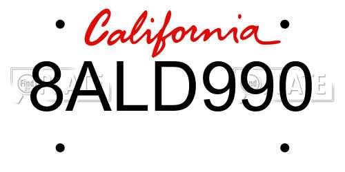 8ALD990 California License Plate