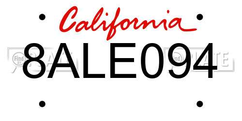8ALE094 California License Plate