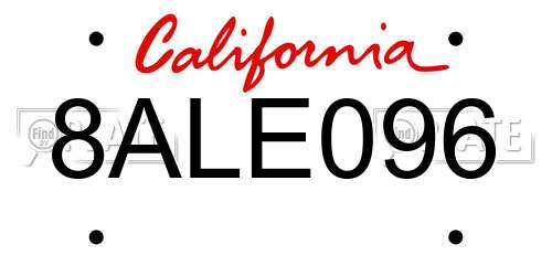 8ALE096 California License Plate