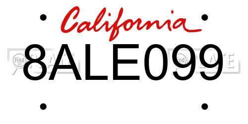 8ALE099 California License Plate