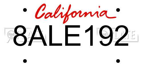 8ALE192 California License Plate