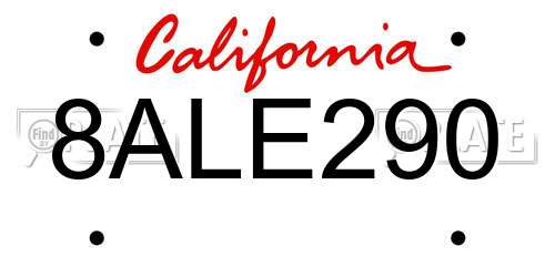 8ALE290 California License Plate