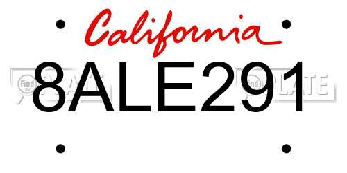 8ALE291 California License Plate