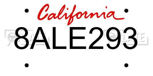 8ALE293 California License Plate