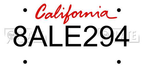 8ALE294 California License Plate