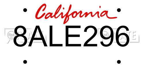 8ALE296 California License Plate