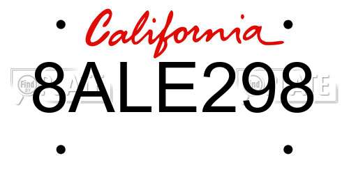 8ALE298 California License Plate