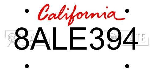 8ALE394 California License Plate
