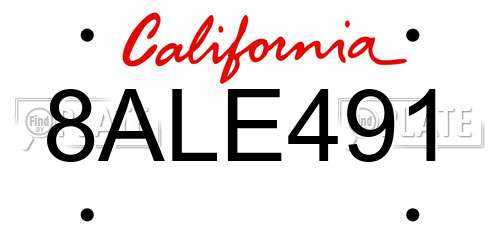 8ALE491 California License Plate