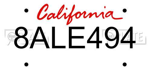 8ALE494 California License Plate