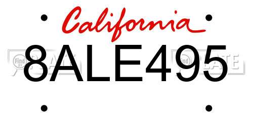 8ALE495 California License Plate