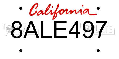 8ALE497 California License Plate