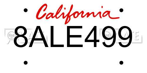 8ALE499 California License Plate