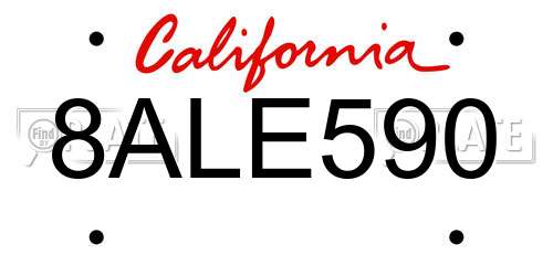 8ALE590 California License Plate