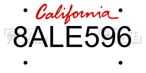 8ALE596 California License Plate