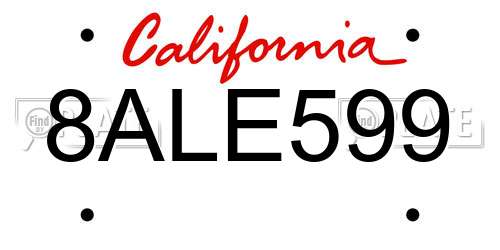 8ALE599 California License Plate