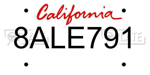 8ALE791 California License Plate