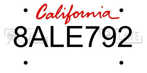 8ALE792 California License Plate