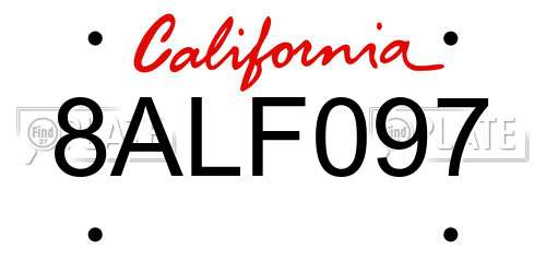 8ALF097 California License Plate