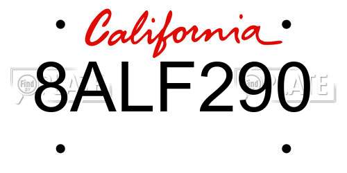 8ALF290 California License Plate