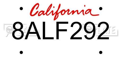 8ALF292 California License Plate