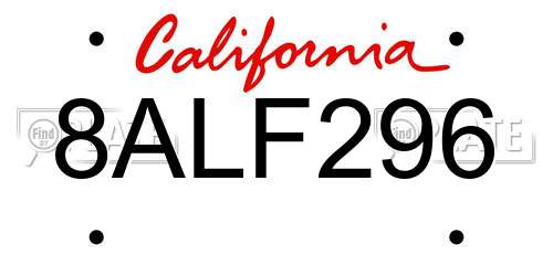 8ALF296 California License Plate