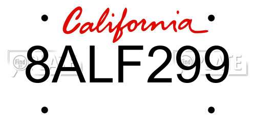 8ALF299 California License Plate