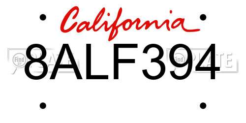 8ALF394 California License Plate