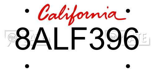 8ALF396 California License Plate