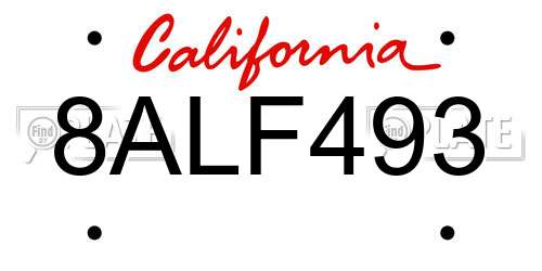 8ALF493 California License Plate