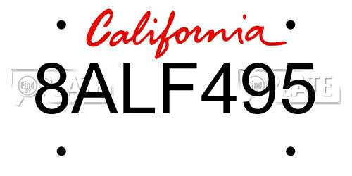 8ALF495 California License Plate