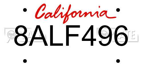 8ALF496 California License Plate