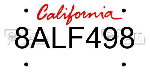8ALF498 California License Plate