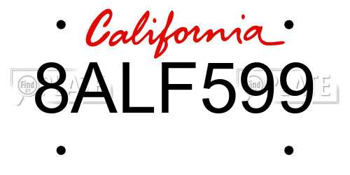 8ALF599 California License Plate