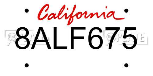 8ALF675 California License Plate