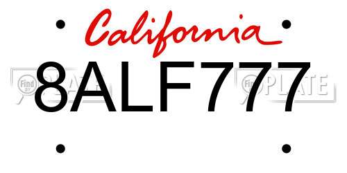 8ALF777 California License Plate