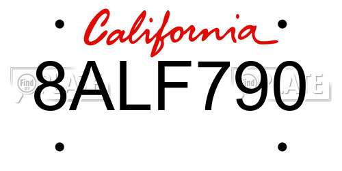 8ALF790 California License Plate