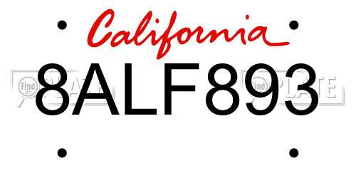 8ALF893 California License Plate
