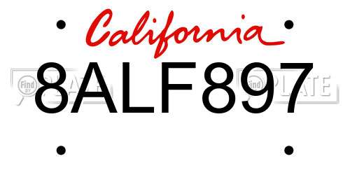 8ALF897 California License Plate