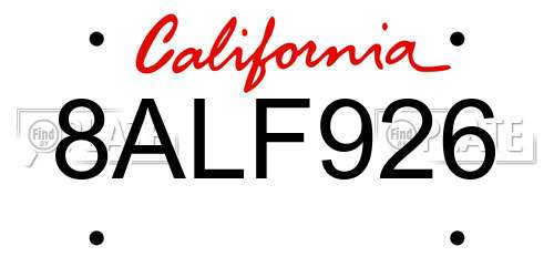 8ALF926 California License Plate